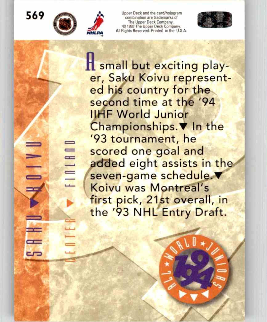Хоккей Карточка 1993-94 Upper Deck Hockey Series 2 № 569 1