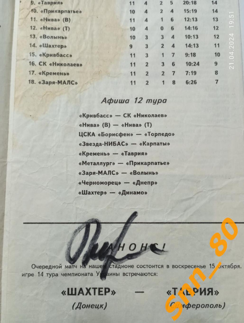 Шахтер Донецк - Динамо Киев 1995 + Автограф А.Б.Леженцев 1