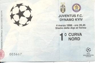 билет FC Juventus,Italy/Итал.-Динамо Киев/D.Kyiv,Ukraine/Укр. 1998b match ticket