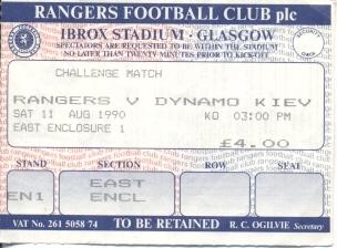 билет Glasgow Rangers,Scotland/Шотл-Динамо Киев/D.Kyiv,Ukr/Укр.1990 match ticket