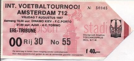 билет FC Porto-Динамо Киев/Dynamo Kyiv & AFC Ajax-AC Torino 1987 2-match ticket