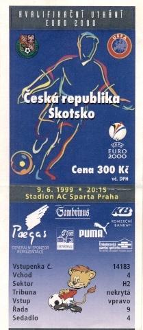 билет сб.Чехия-Шотландия 1999b отб.ЧЕ-2000 /Czech Republic-Scotland match ticket