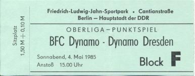 билет ГДР DDR-Meisterschaft BFC Dynamo-Dresden 1985 Eintrittskarte match ticket