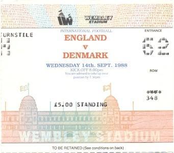 билет сб. Англия-Дания 1988 МТМ / England-Denmark friendly football match ticket
