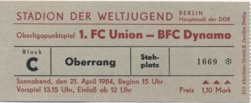 билет ГДР DDR-Meisters.Union Berlin-BFC Dynamo 1984 Eintrittskarte match ticket