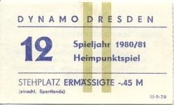 билет-абонем.ГДР DDR-Meistersch.Dynamo Dresden 1980-81 Abonnement matches ticket