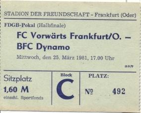билет ГДР DDR-Meistersch.Vorwarts Fr-BFC Dynamo 1981 Eintrittskarte match ticket