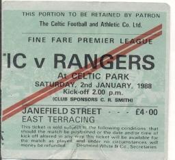 білет Шотландія Scotland Premier League 1988 Glasgow Celtic-Rangers match ticket
