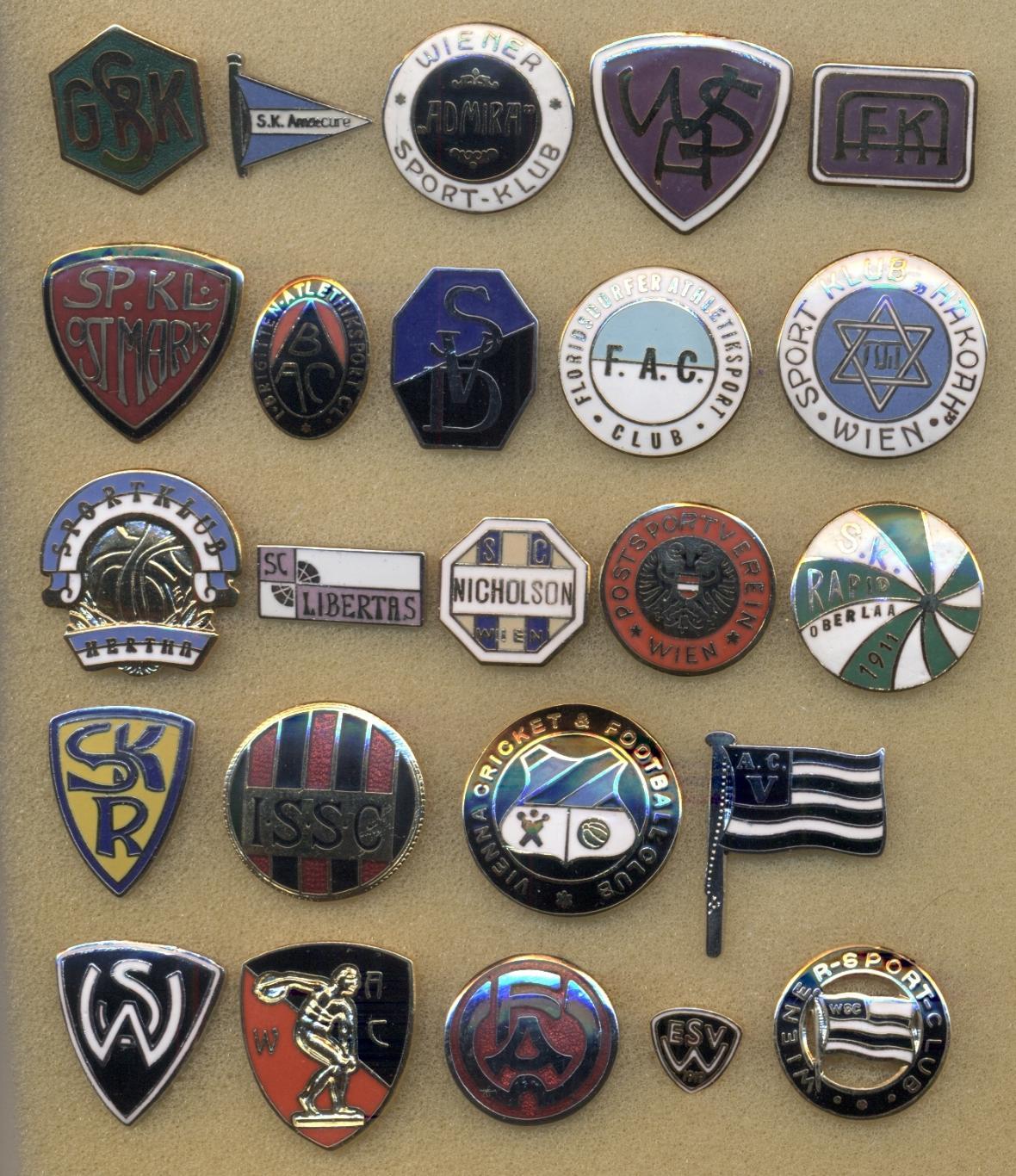 'давні'клуби Австрія,колекція 24 штуки ЕМАЛЬ /Austria 24 replica football badges