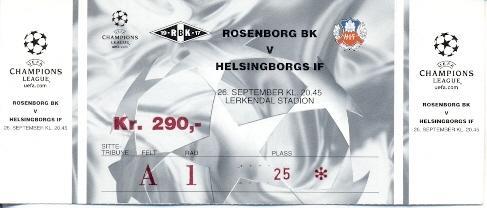білет Rosenborg BK Norway/Норвег-Helsingborgs IF Sweden/Швеція 2000 match ticket