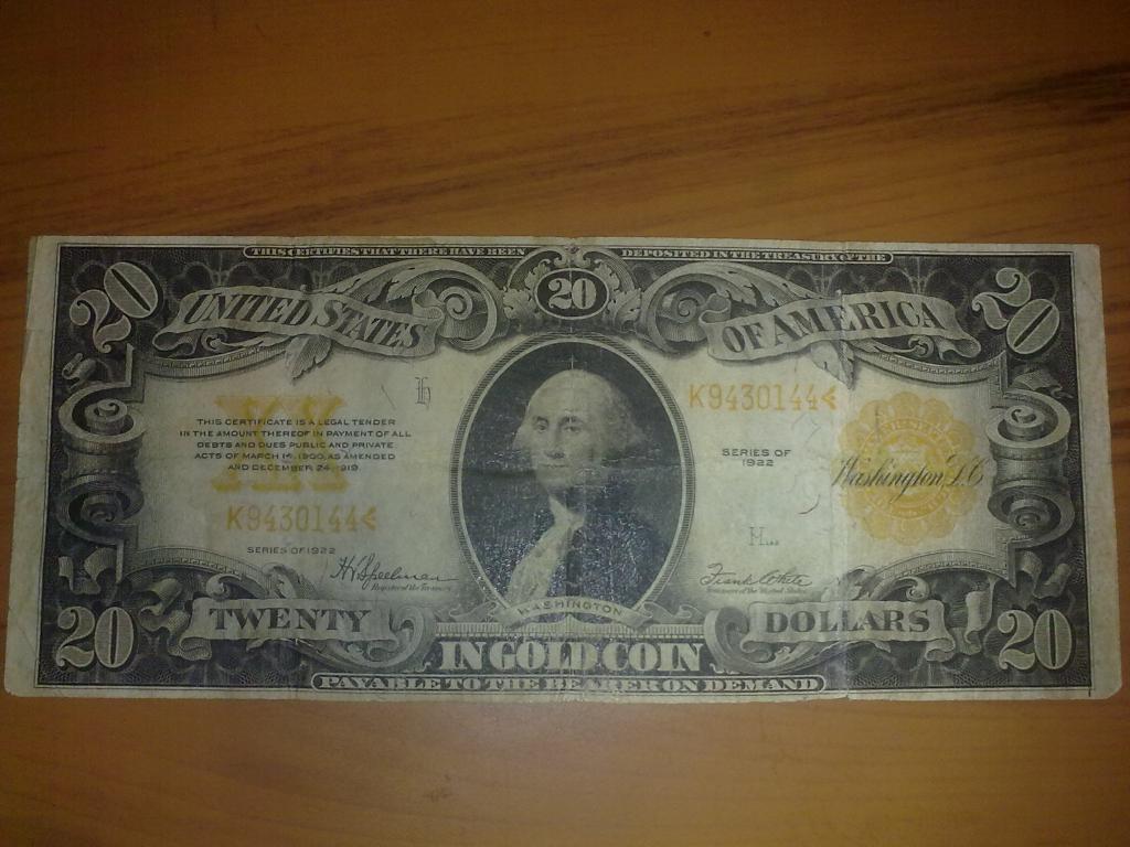 20 Долларов / Dollars (США) 1922 Gold Certificate