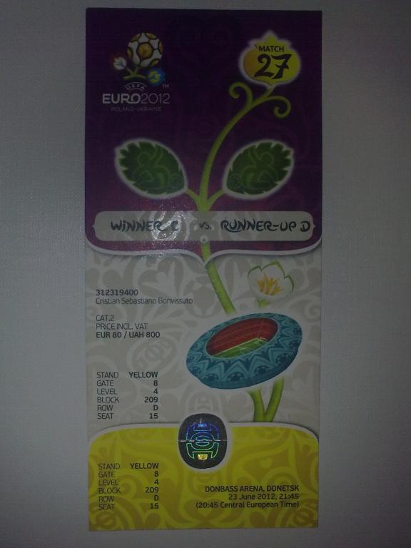 Билет Испания - Франция 2012 ЕВРО #27