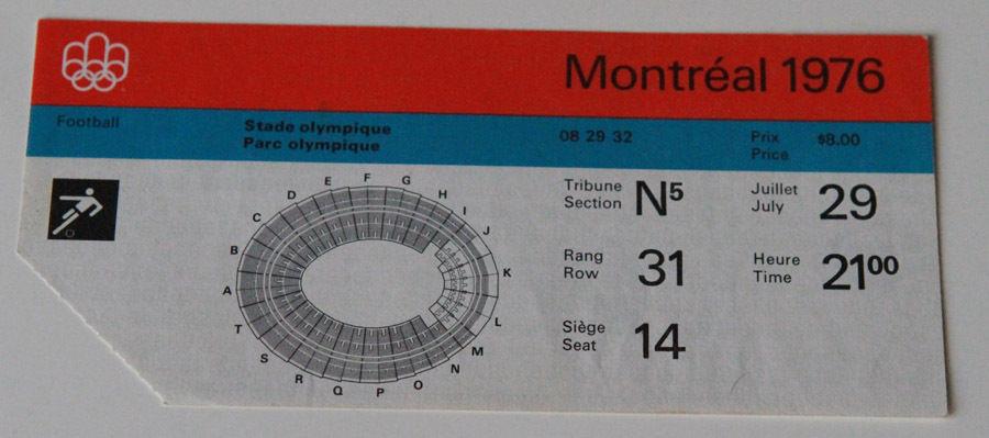 Билет Бразилия - СССР 1976 Олимпийские Игры Канада Монреаль