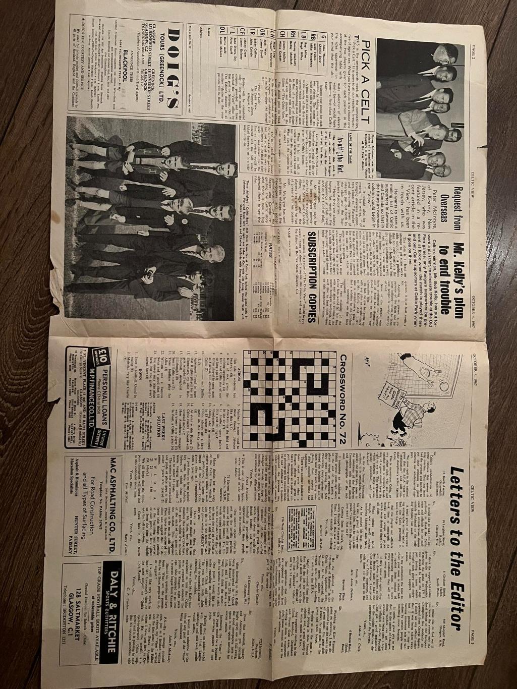 Газета Селтик (Celtic View) за 4.10.1967 в день игры с Динамо Киев 1