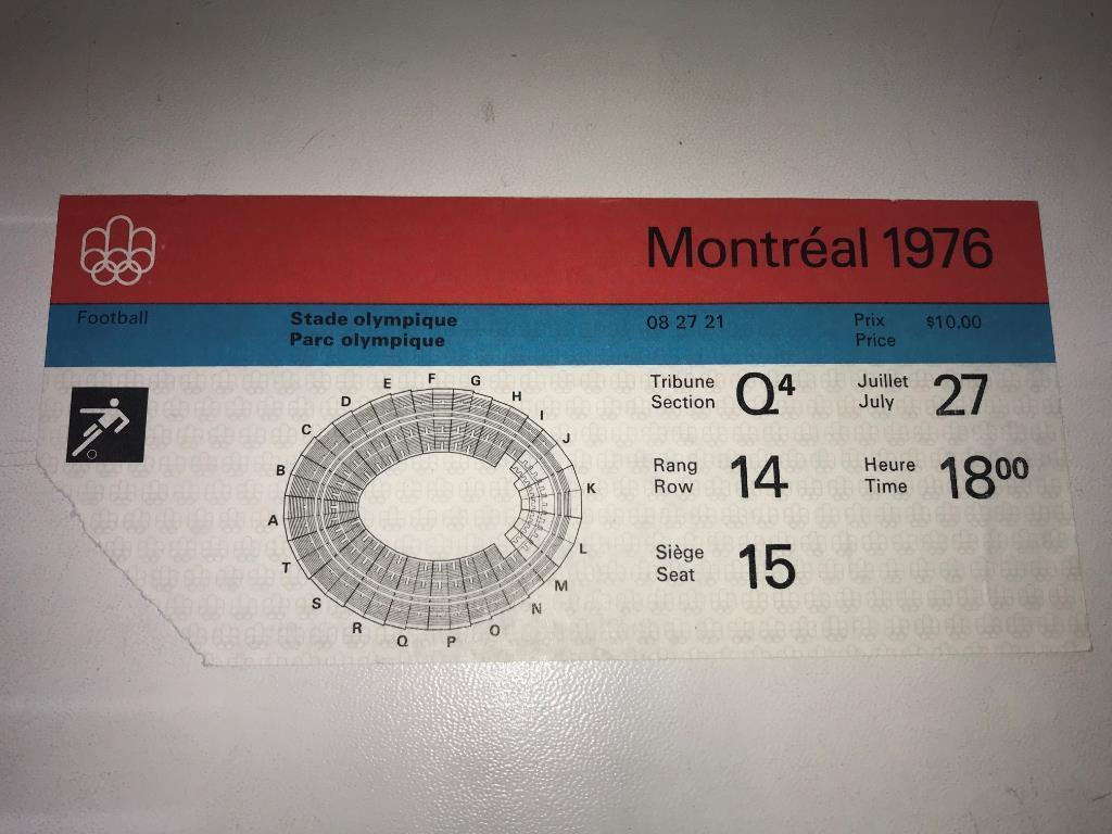 Билет ГДР - СССР 1976 Олимпийские Игры Монреаль Канада