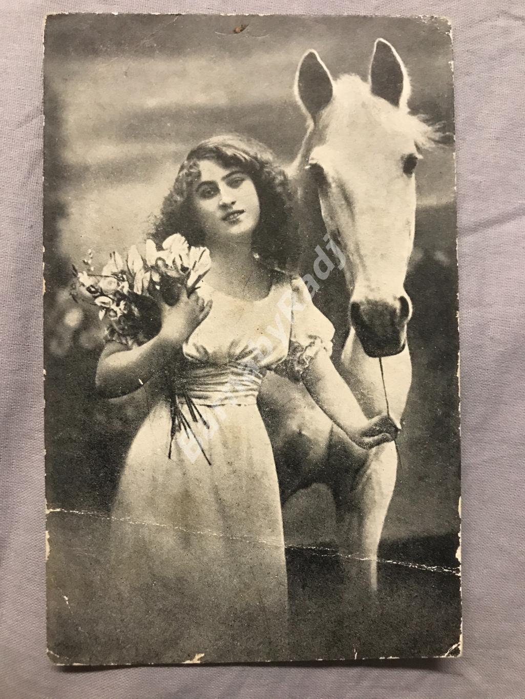 До 1917 г. Девушка Цветы Лошадь Конь Санкт-Петербург Карасюк Шилов