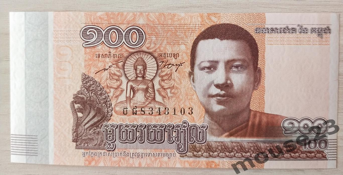 Банкнота 100 риэлей Камбоджа 2014 год . UNC, Пресс. №7