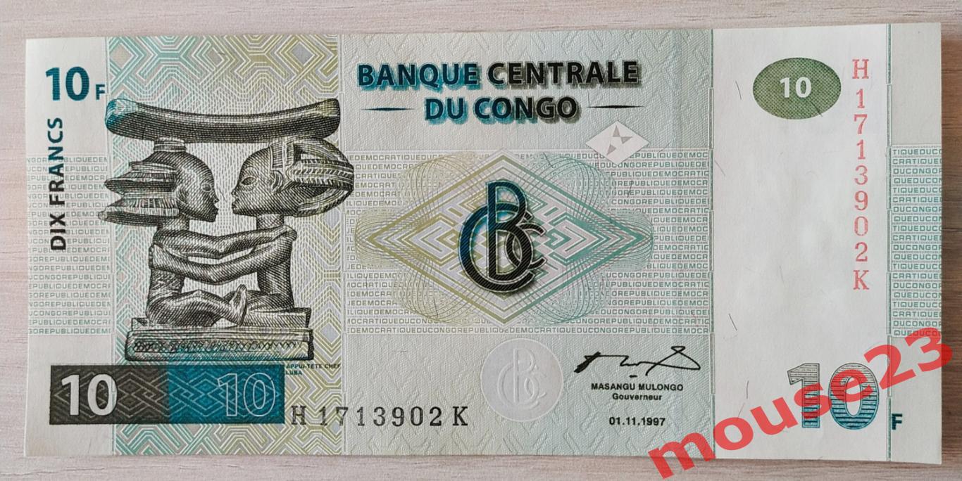 Конго Банкнота 10 франков 1997 год UNC