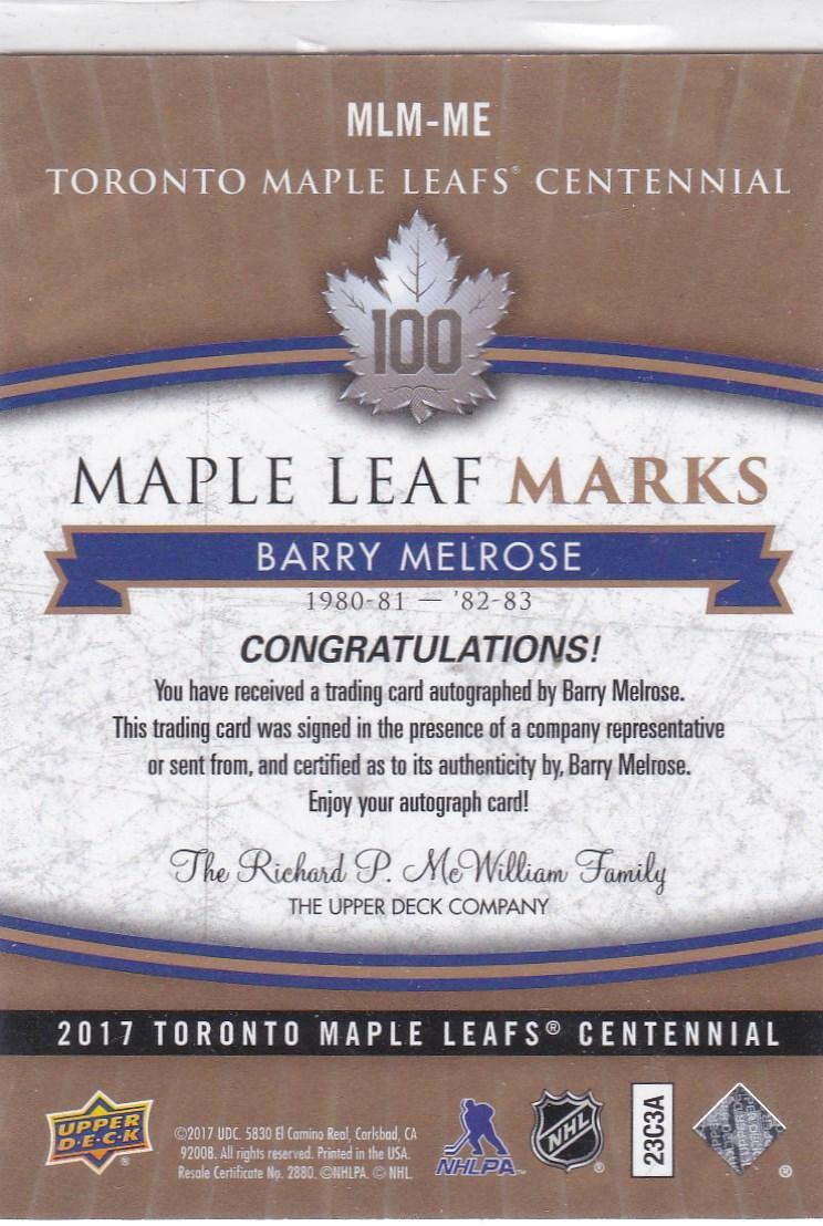 2017 Upper Deck Toronto Maple Leafs Centennial - Maple Leaf Marks #MLM-ME 1