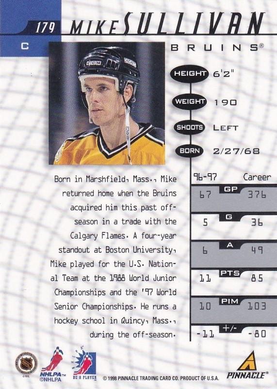 1997-98 Pinnacle Be A Player - [Base] - Autographs #179 Mike Sullivan 1
