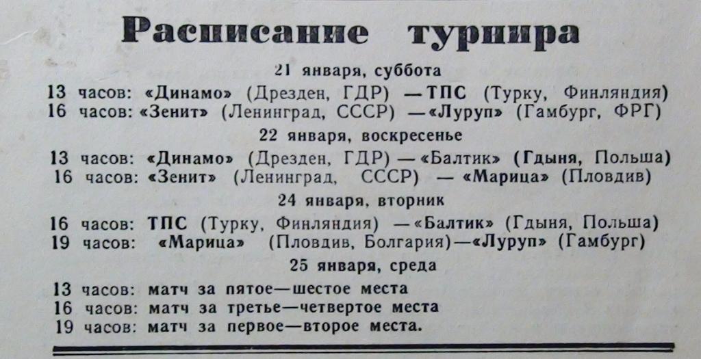 Турнир породнённых городов, Ленинград 1984 (Зенит Ленинград...) 1