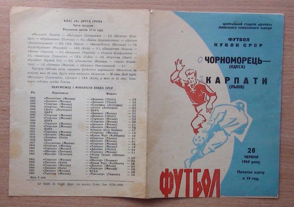Карпаты Львов - Черноморец Одесса 1969, кубок