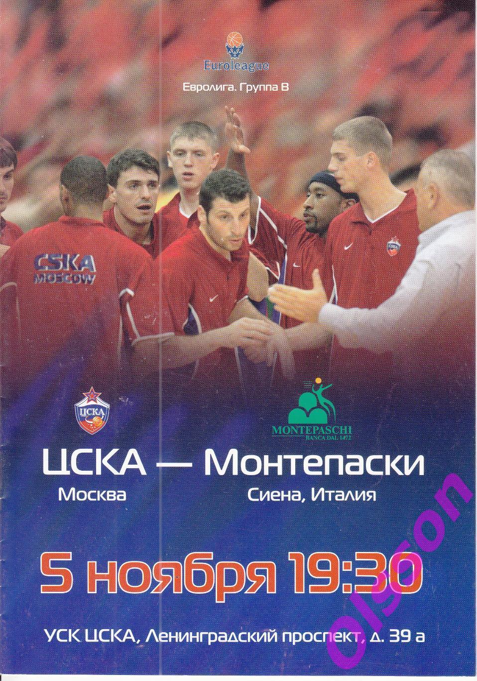 Баскетбол. ЦСКА Москва - Монтепаски Италия 2003 Евролига ФИБА*