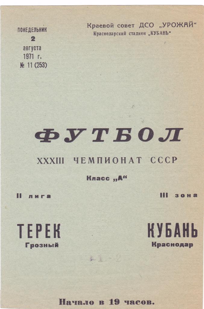 Кубань (Краснодар) - Терек (Грозный) 02.08.1971