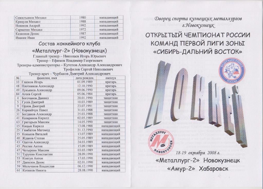 Металлург-2(Новокузнецк) - Амур-2(Хабаровск) - 2008/09