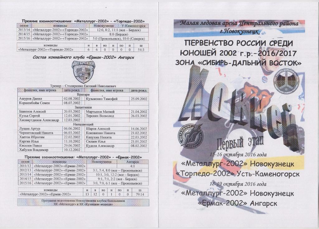 Металлург-2002 - Торпедо-2002 (Усть-Каменогорск) / Ермак-2002(Ангарск) - 2016/17