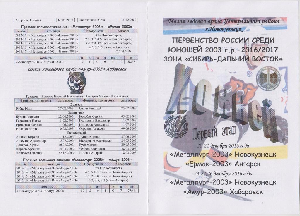 Металлург-2003(Новокузнецк) - Ермак-03(Ангарск) / Амур-03(Хабаровск) - 2016/17