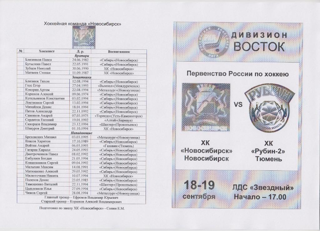 ХК Новосибирск(Новосибирск) - Рубин-2(Тюмень) - 2012/13