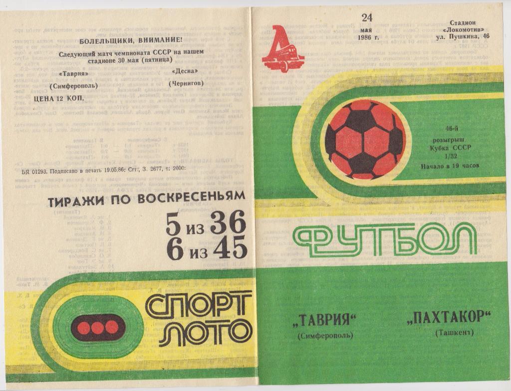 Таврия(Симферополь) - Пахтакор(Ташкент) - 1986 - Кубок СССР