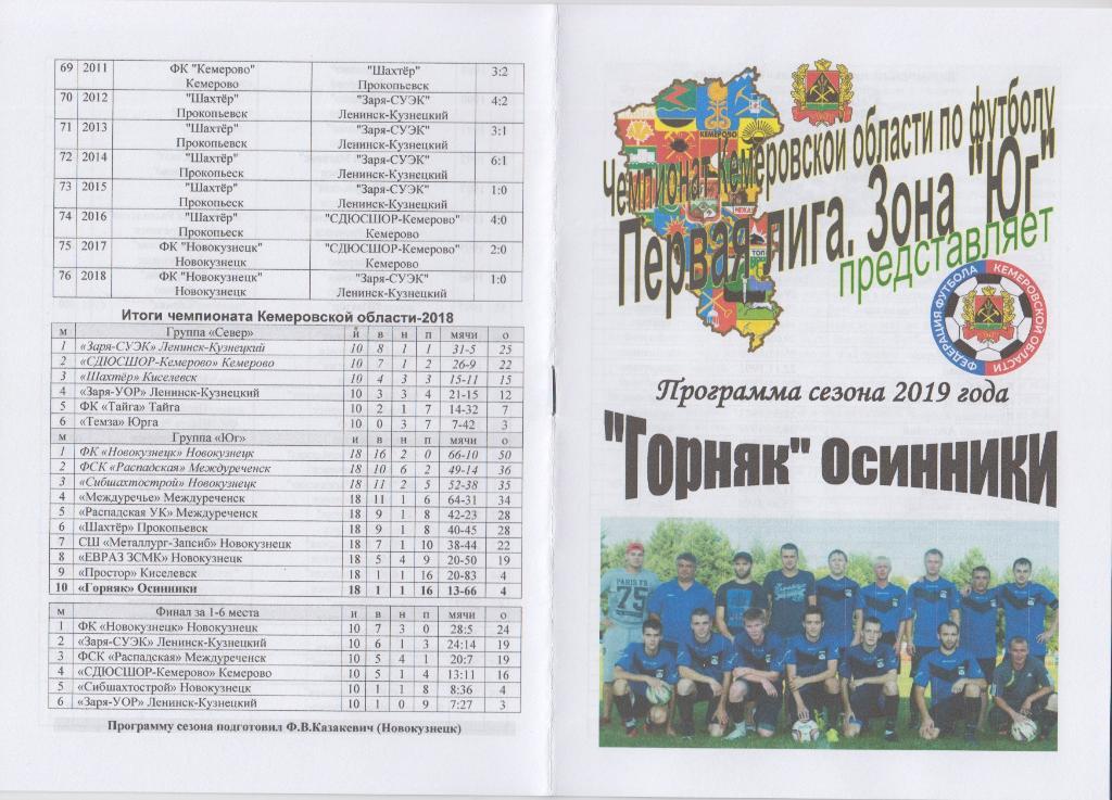 Буклет Программа сезона Горняк(Осинники) - 2019