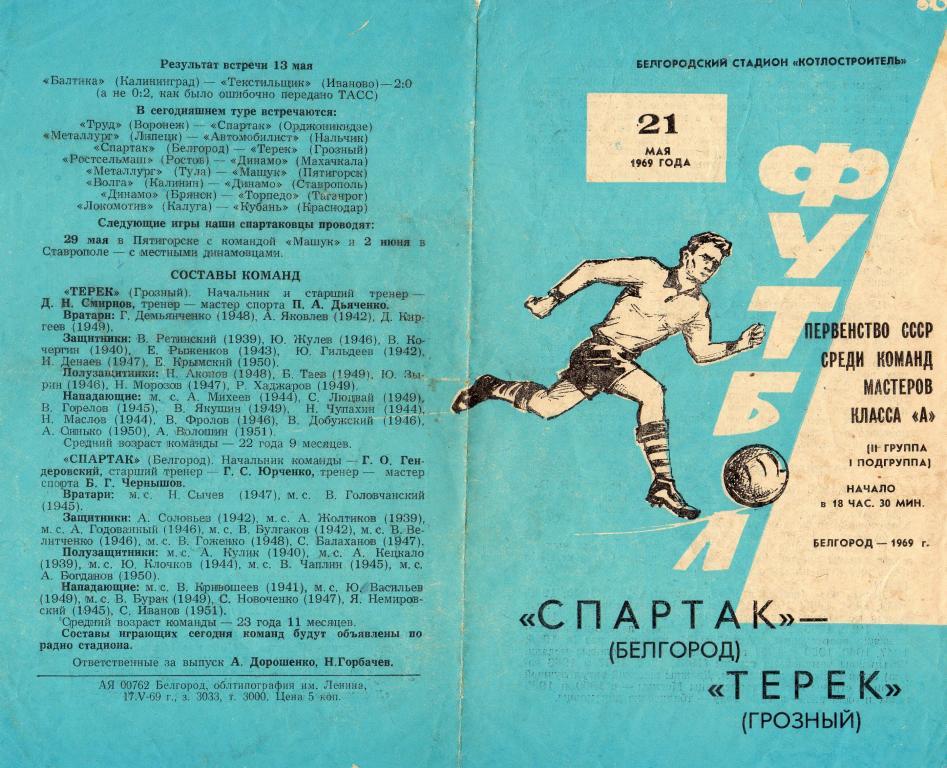 Спартак Белгород-Терек Грозный 1969