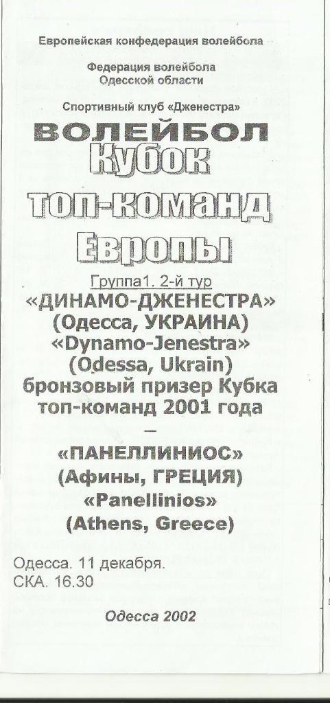 вк динамо-джинестра (одесса) -панеллиниос (афины,греция) - 2002