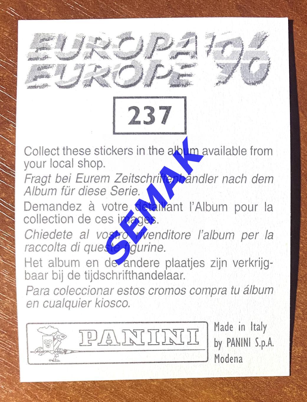 Panini-Панини. Стикер/Наклейка №-237 Евро/EURO - Англия 1996. 1