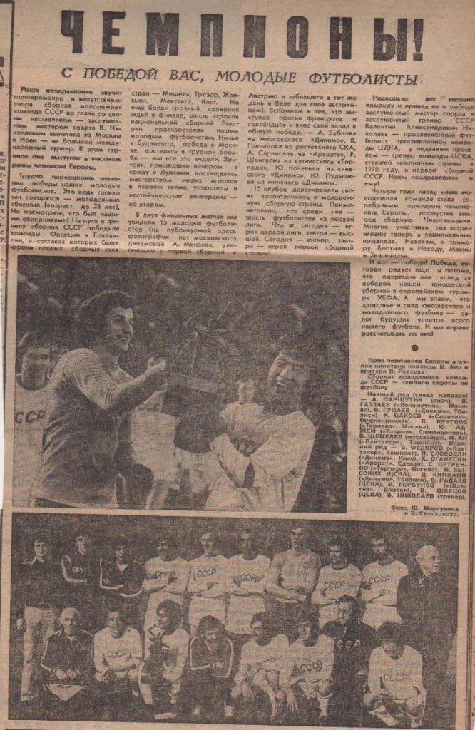 вырезки из журналов и книг футбол сборная молодежная СССР - чемпион Европы 1976г