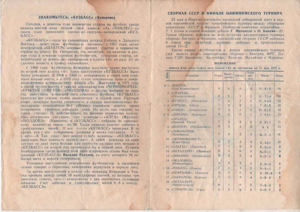 пр-ка Томлес Томск - Кузбасс Кемерово 1972г. 1