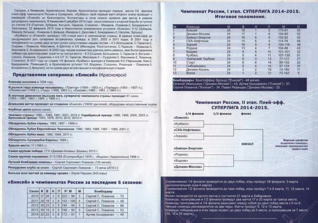 пр-ка хоккей с мячом Кузбасс Кемерово - Енисей Красноярск 2015г. 1