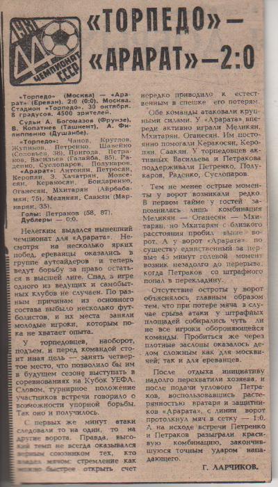статьи футбол №323 отчет о матче Торпедо Москва - Арарат Ереван 1981г.