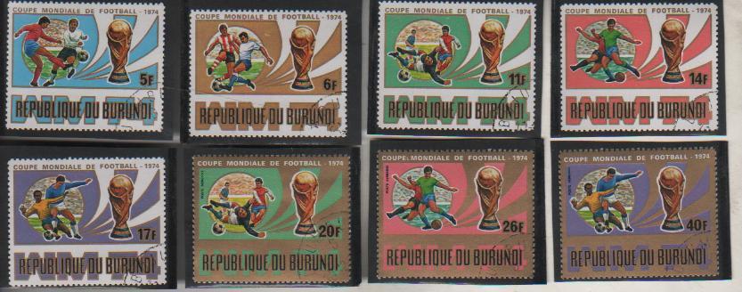 марки футбол чемпионат мира по футболу ФРГ-74 Бурунди 1974г. (из 8-ми марок)