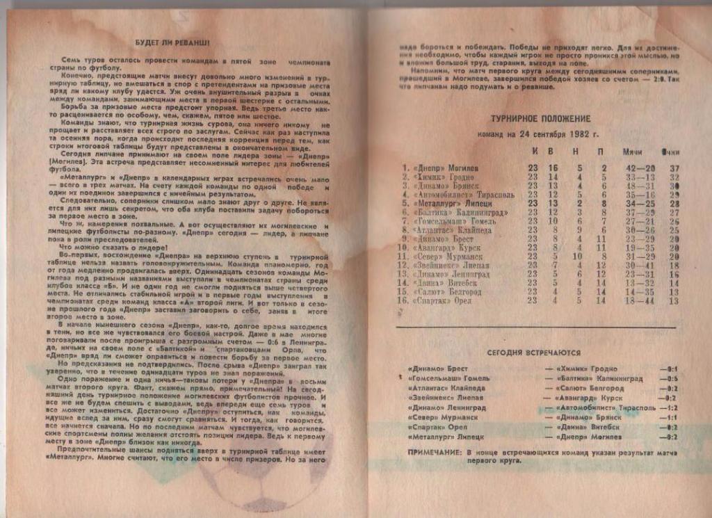 пр-ка футбол Металлург Липецк - Днепр Могилев 1982г. 1