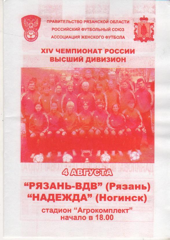 пр-ка футбол Рязань-ВДВ Рязань - Надежда Ногинск (женщины) 2005г. (красная)