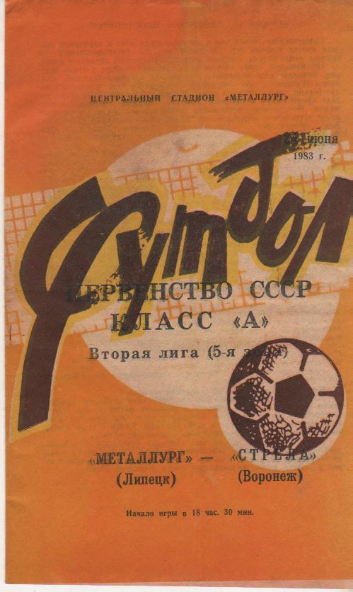пр-ка футбол Металлург Липецк - Стрела Воронеж 1983г.