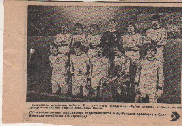 вырезки из журналов и книг футбол Динамо Киев - обладатель Кубка сезона 1986г