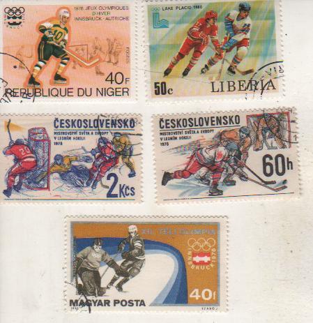 марки хоккей с шайбой олимпийские игры Лейк-Плэсид-80 Либерия 1980г.