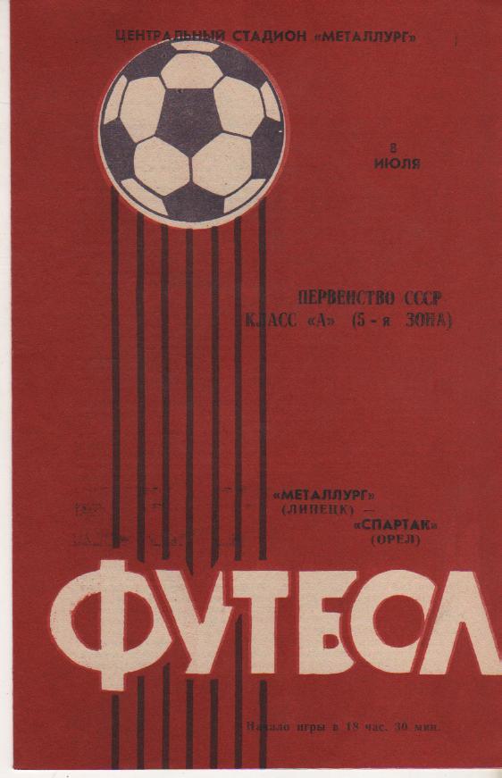 пр-ка футбол Металлург Липецк - Спартак Орел 1985г.