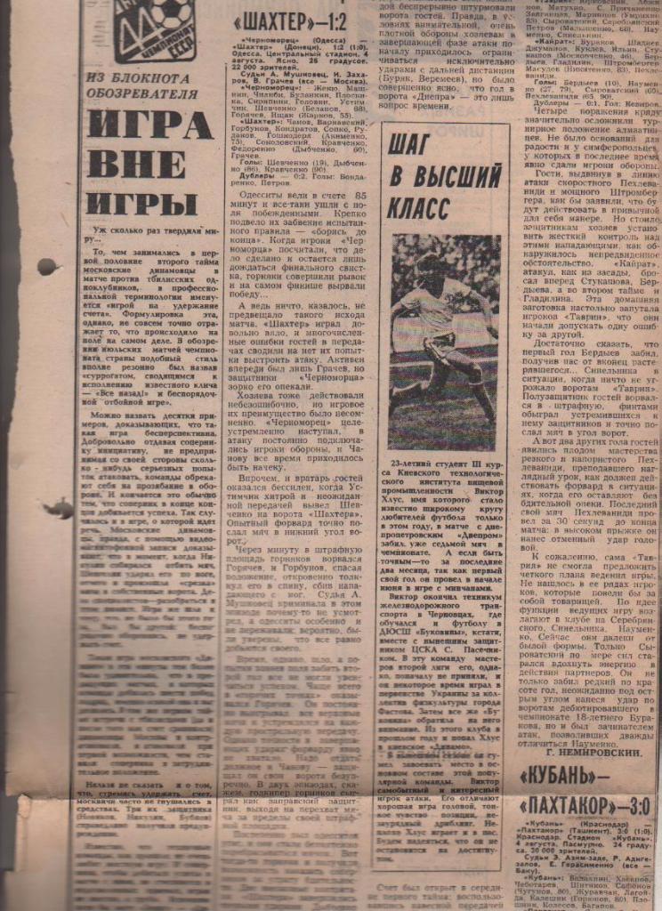 статьи футбол №205 отчеты о матчах Динамо Киев - Днепр Днепропетровск 1981г.