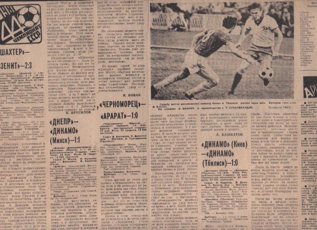 статьи футбол №25 отчеты о матчах Шахтер Донецк - Зенит Ленинград 1981г.